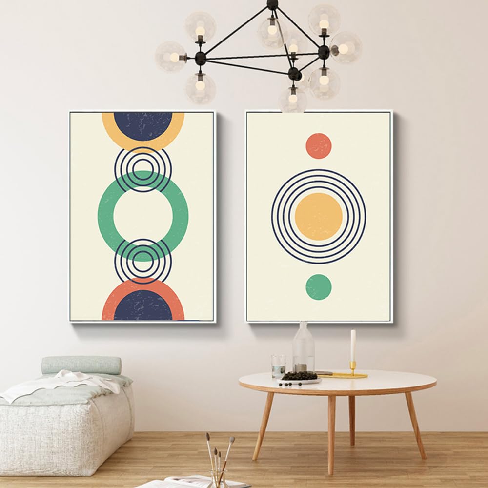 WUHBCZ Art Decor,Nordic Abstract Geometric Colorful Round Wall Pictures Canvas Painting Retro Industrial Wall Art Poster Bedroom Home Decoration-40 * 50cm*2PCS (No Frame)