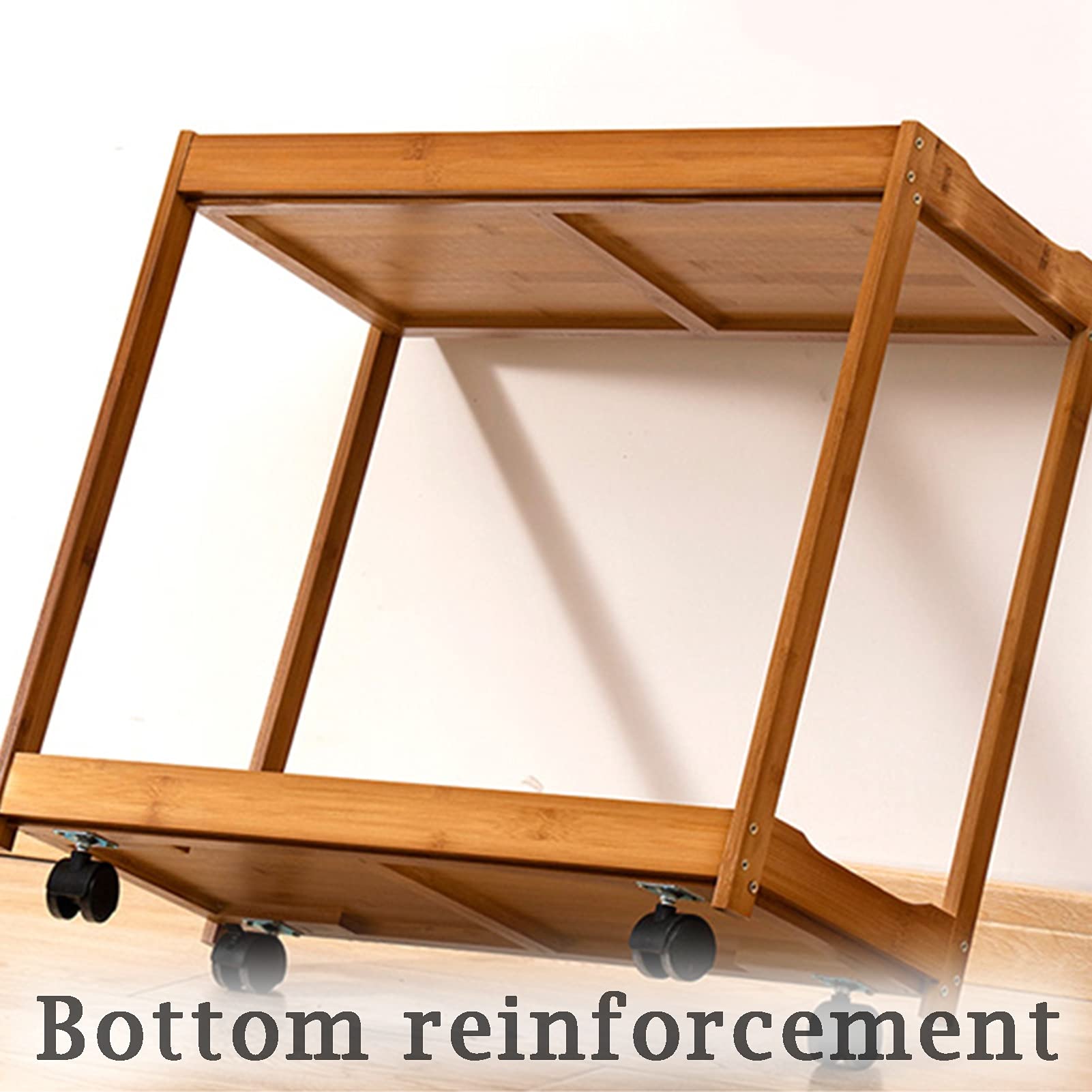 Mesa Camarera Carro de Servicio, Carro Almacenamiento Madera Refuerzo Borde Rueda Universal con Freno 360 ​​°, Rack Almacenamiento 2 Niveles Teniendo 50KG El Lado del Sofá