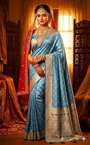 Generic blue banarasi silk saree – image 2