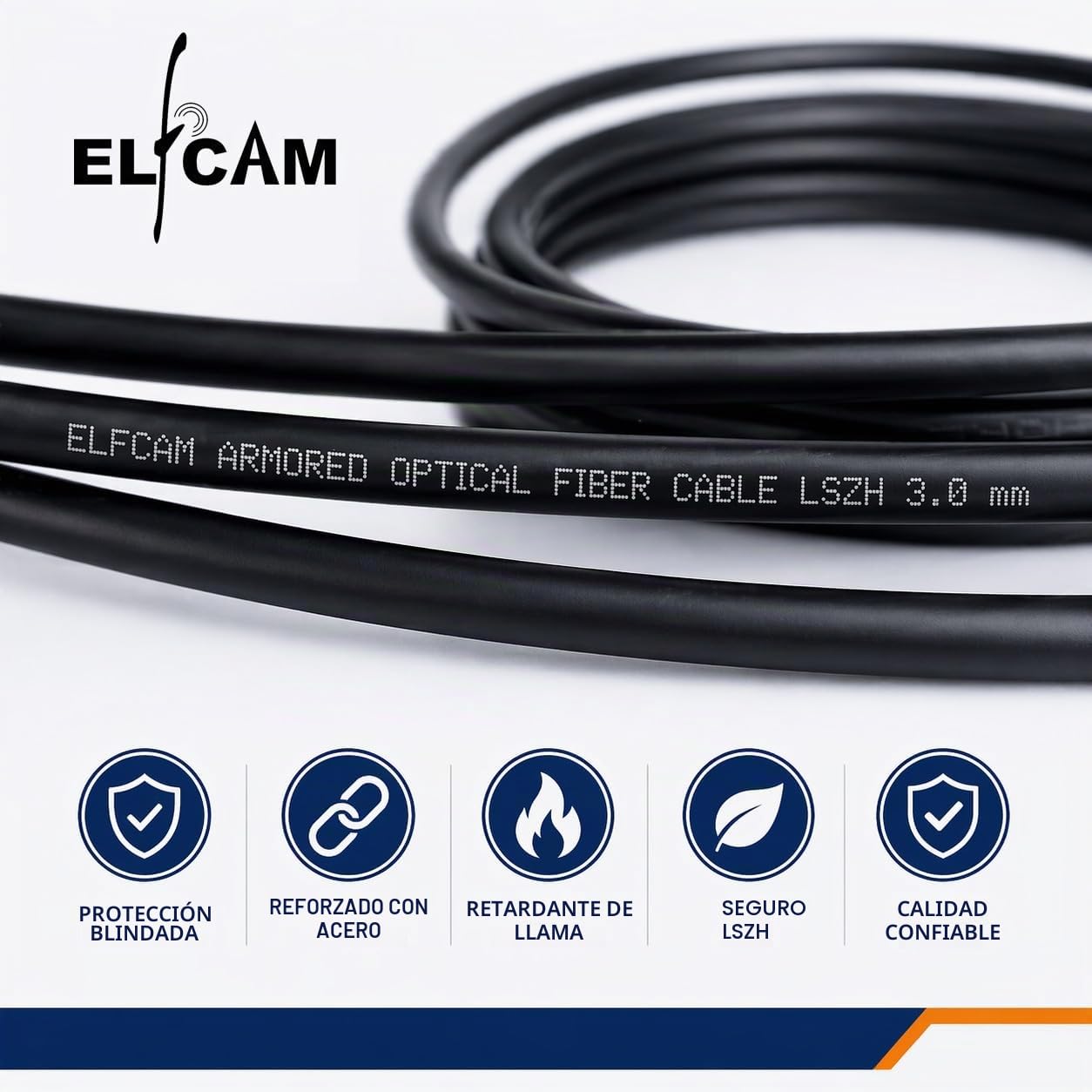 Elfcam® - Cables de Fibra Óptica Blindados LC/UPC a LC/UPC OM3 Multimodo Duplex 50/125um LSZH, para Instalaciones en Exteriores e Interiores, Negro (100M)