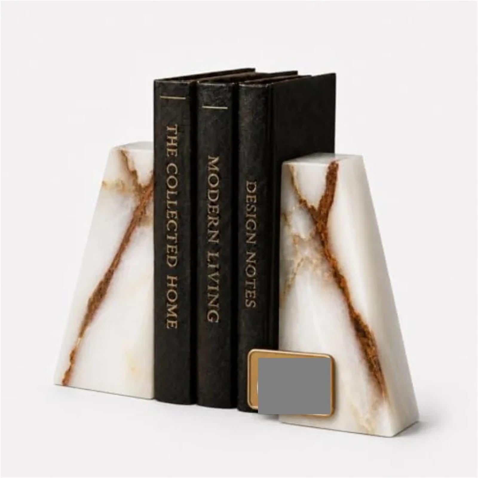 Marble Bookend Marble Bookends Grey, Set Of 2,4" X 2.5" X 6" Wedge Book Ends, Stone Desk And Shelf Decor