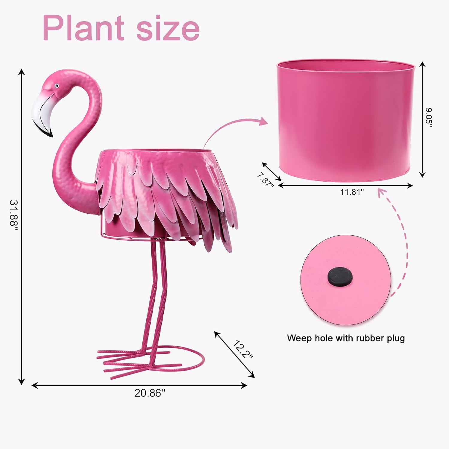 Metal Standing Flamingo Planters with Drain Hole Flamingo Flower Holder Large Planter Pots for Indoor Outdoor Lawn Garden Yard Decor