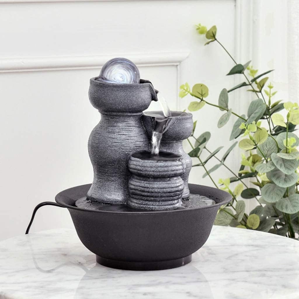 Indoor Tabletop Water Fountain Resin Decorative Fountain Indoor Fountain Creative Desktop Decoration Statue Mountain Stone Fountain Environmental Resin Waterfall (E)