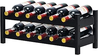 COSTWAY 2 Tier Countertop Wine Rack, 12-Bottle Bamboo Freestanding Wine Holder Organizer with Arc Design, Space-saving Wine Display and Storage Shelf for Kitchen Pantry Pub Wine Cellar (Dark Brown)