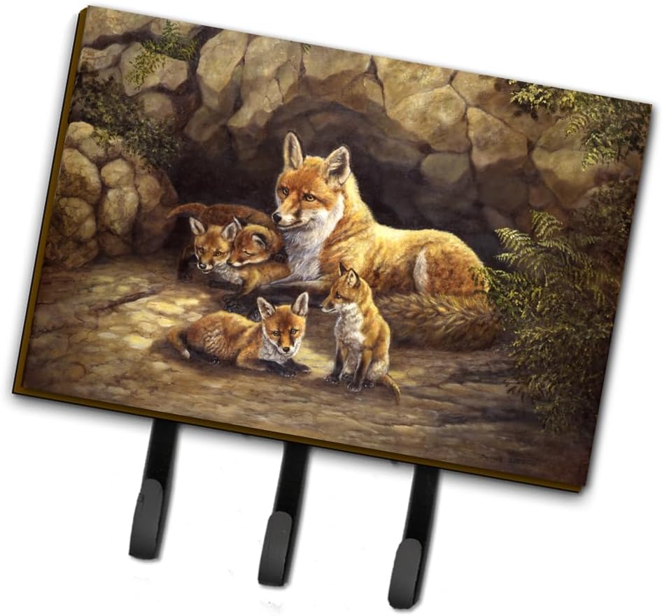 Caroline's Treasures BDBA0169TH68 Fox Family Foxes by the Den Leash or Key Holder, Wall Hooks, Key Hooks Holder, Coat Rack Wall Mount, Coat Hooks, Hooks for Hanging Keys, Towels, Aprons, Leashes,