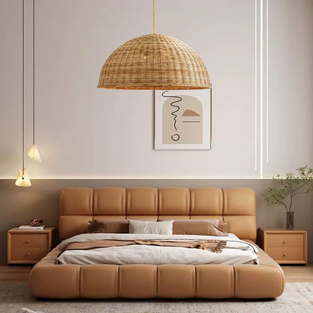 Rattan Pendant Lights, Boho Wicker Chandelier E 27 Hanging Ceiling Light Natural Weaving Lampshade Cord Adjustable Living Room Bedroom Dining Rustic Lamp Fixtures