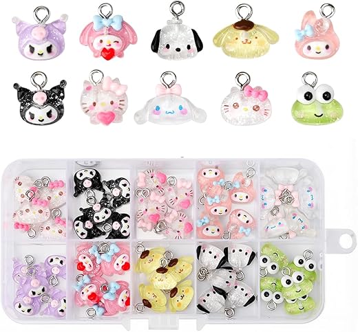 Fancyku® 50Pcs Cartoon Charms for DIY Crafts with 12 Assorted Kawaii Resin Designs, Jelly Touch Cute Ornaments for Custom ...