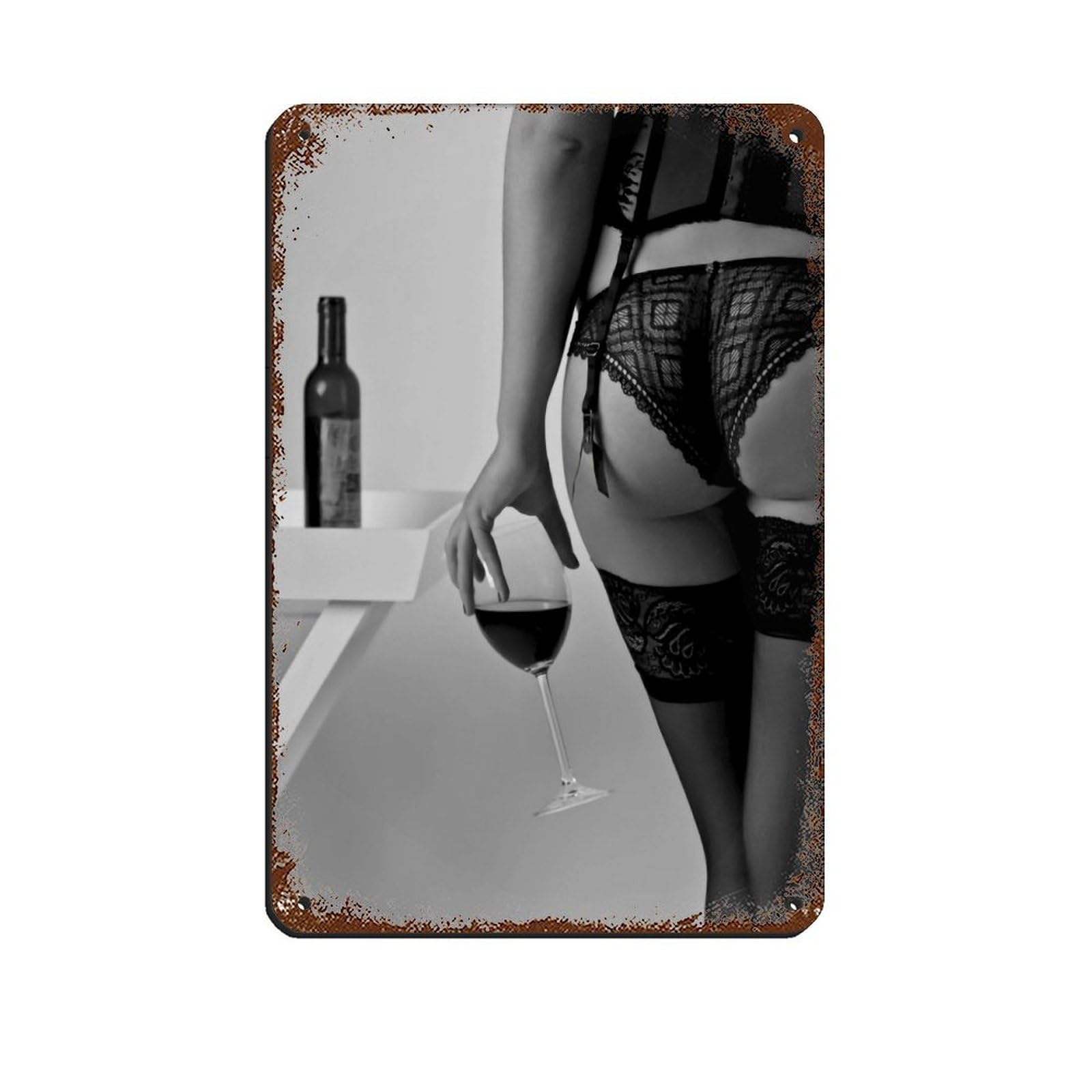 Erotic Woman Drinking Wine Poster Retro Poster Metal Tin Sign Chic Art Retro Iron Painting Bar People Cave Cafe Family Garage Poster Wall Decoration 8x12inch(20x30cm)