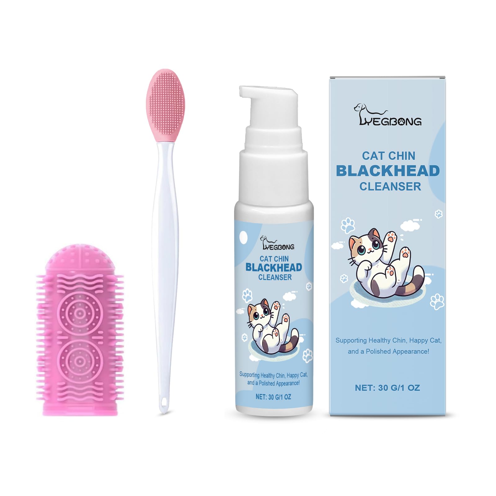 Cat Blackhead Remover with Brush Heads, Cat Chin Cleaner Gel with Cat Cleaning Brush, Cat Skin Care and Cat Chin Acne Brush, Pet Brush for Cats and Cat Cleaning Supplies