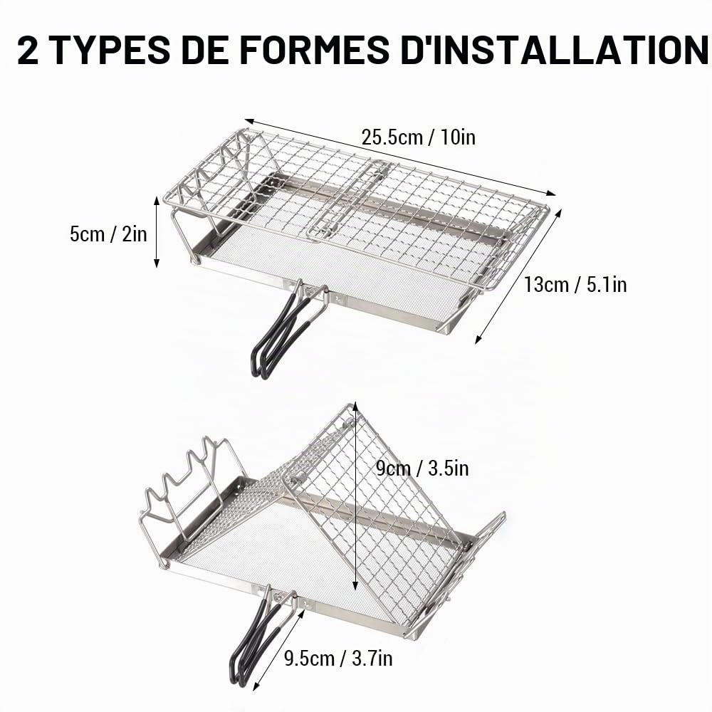 Sonew Grille-pain de camping pour réchaud à gaz, en acier inoxydable, pliable, poignée avec revêtement en caoutchouc, idéal pour le camping, le pique-nique et la pêche