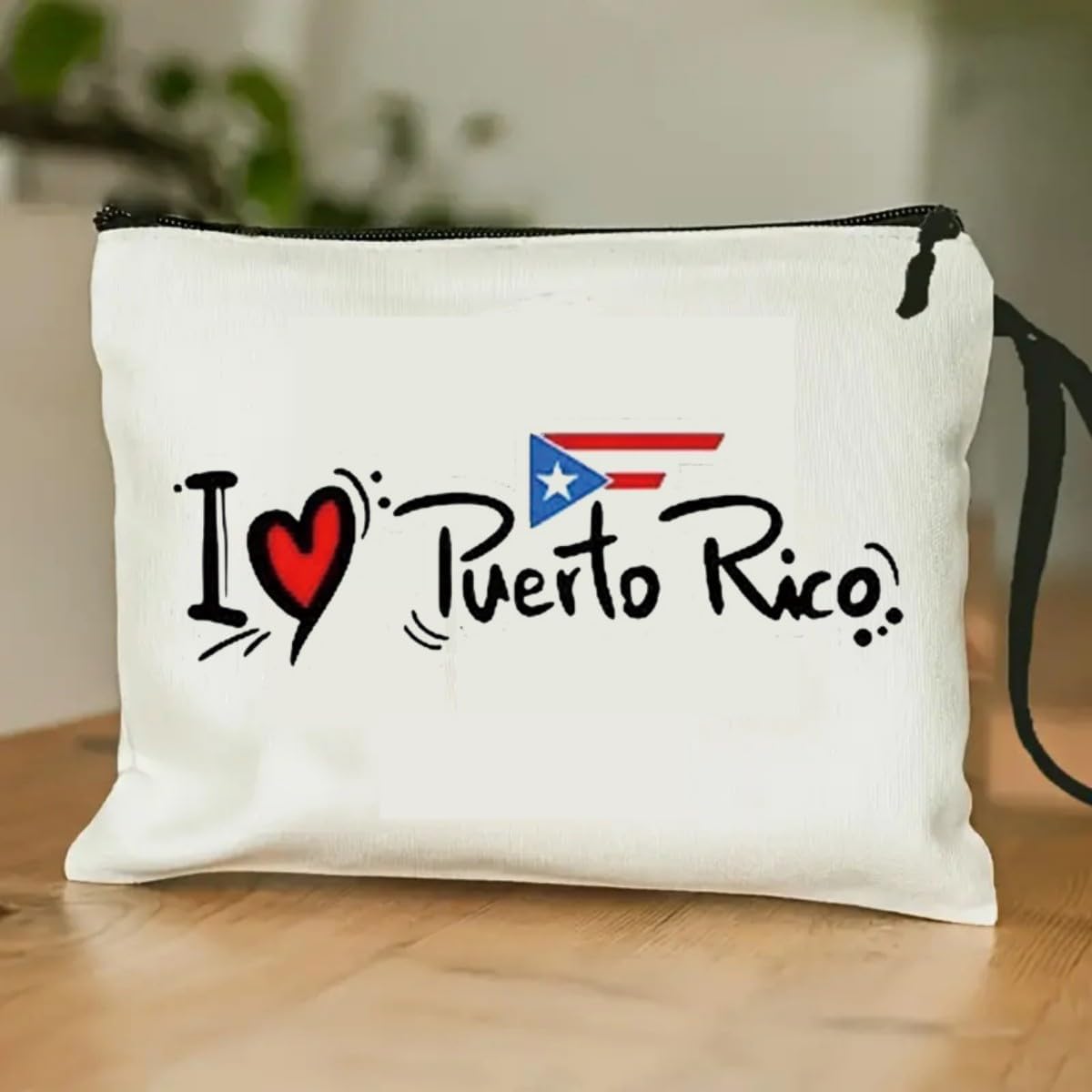 I Love Puerto Rico Polyester Makeup Bag with Hand Strap - Portable Zippered Cosmetic Organizer, Lightweight Travel Toiletry Pouch Portable Cosmetic Bag,Gifts for Travel Enthusiasts (FD0054) - Image 2