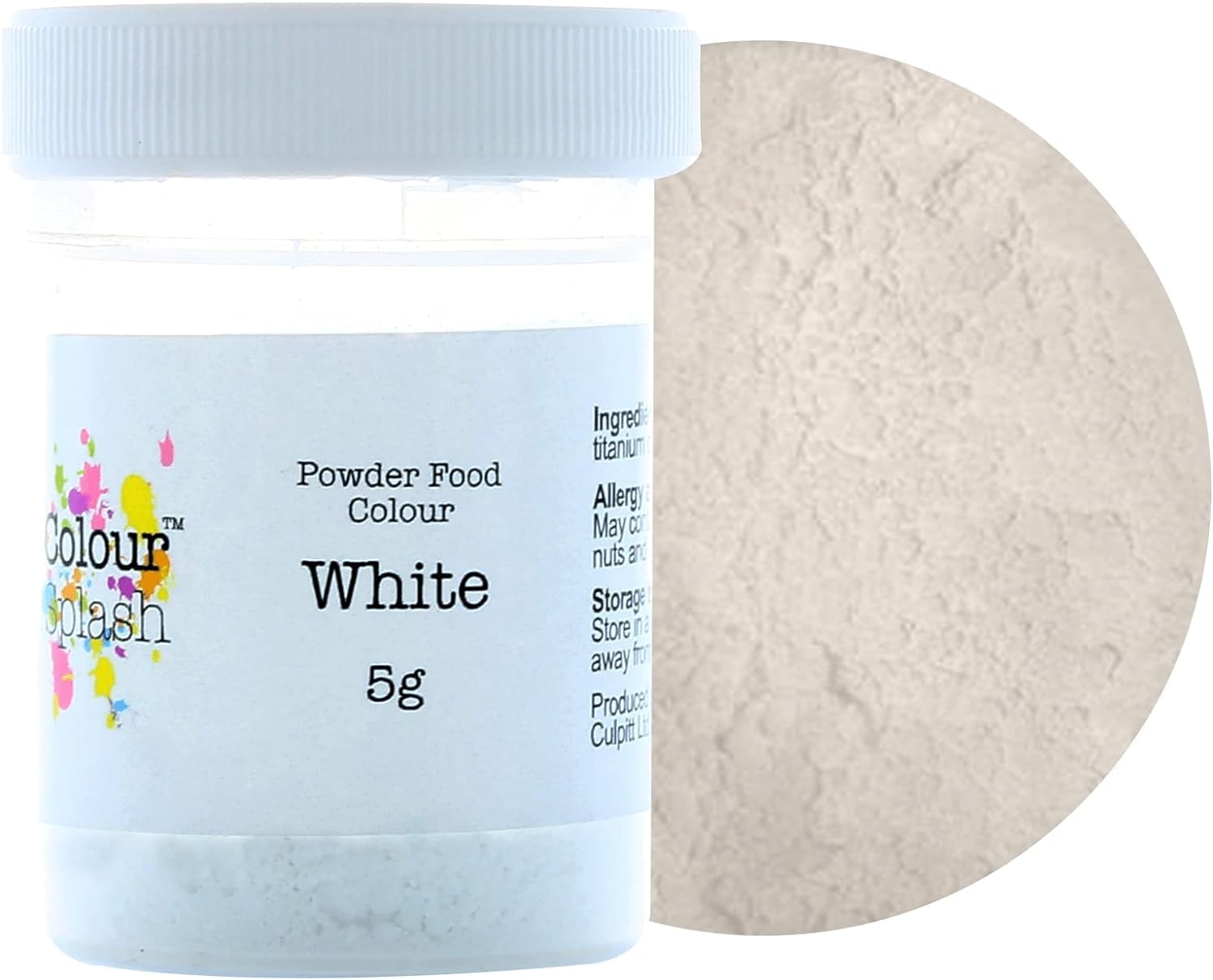 COLOUR SPLASH Food Colouring Dust, Powder Color, Edible, Matt Finish, Use on Cake Surfaces, Decorations Or Mix In Icing to Create Colourful Cakes & Bakes - White 5g