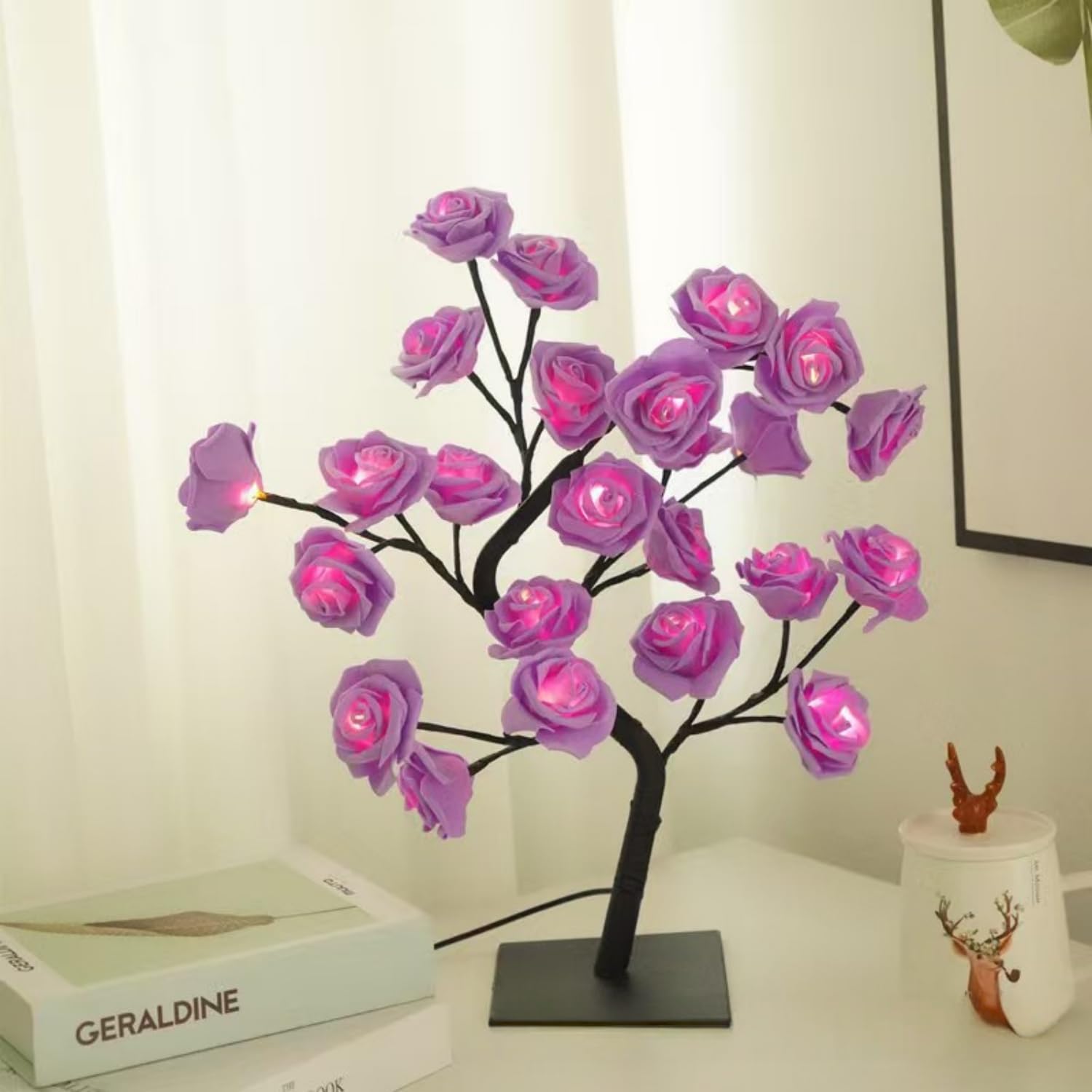 LED Rose Tree Lamp - Detachable Base simulation Flower Light, USB Powered Multicolor Night Light for Home Bedroom Decor