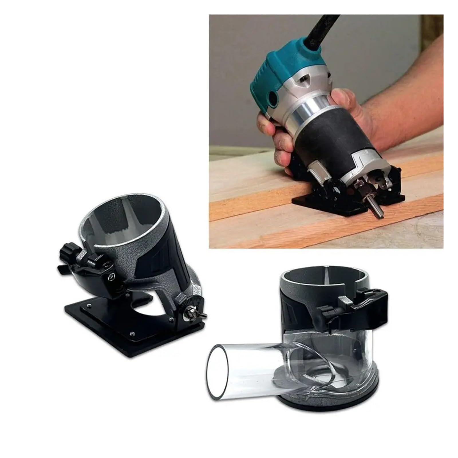Aspirateur de Poussière, Cache-poussière for base de défonceuse, base de fraiseuse à bois, support de fraiseuse, outils de travail du bois for défonceuse(Adjustable)