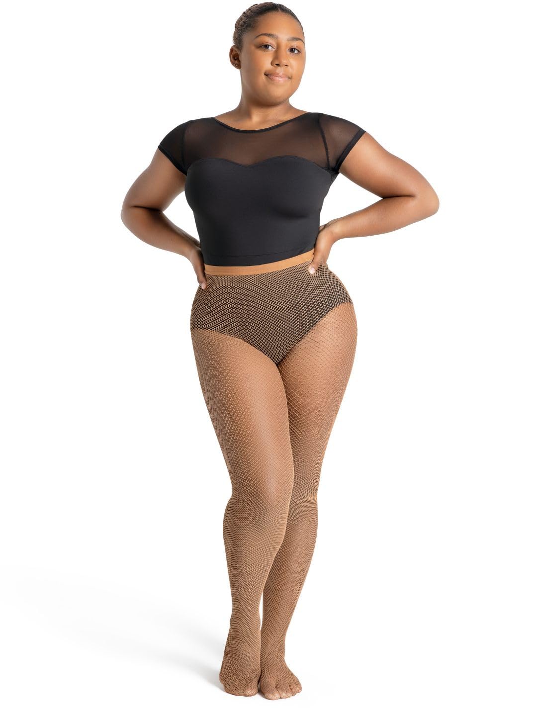 Capezio Women's Professional Fishnet Tight with 1'' Elasticized Waistband – Soft Nylon Sock Lining for Comfort, Solid Foot Pads, Perfect for Dance'