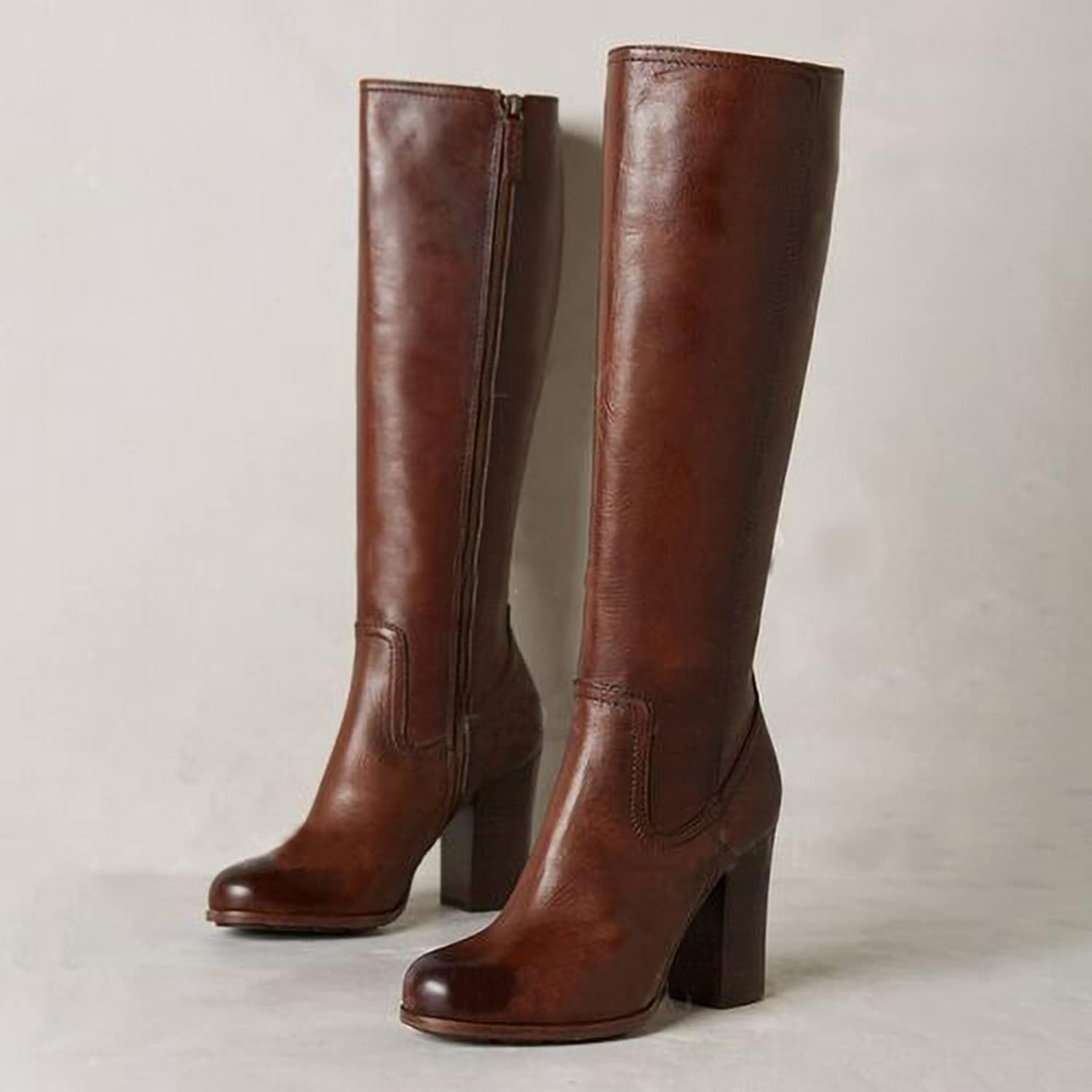 Stivali Alti Donna Al Ginocchio Con Tacco Grosso 12 Cm - Punta Appuntita, Cerniera Posteriore, Finta Pelle, Taglie Grandi (37 EU, Nero)