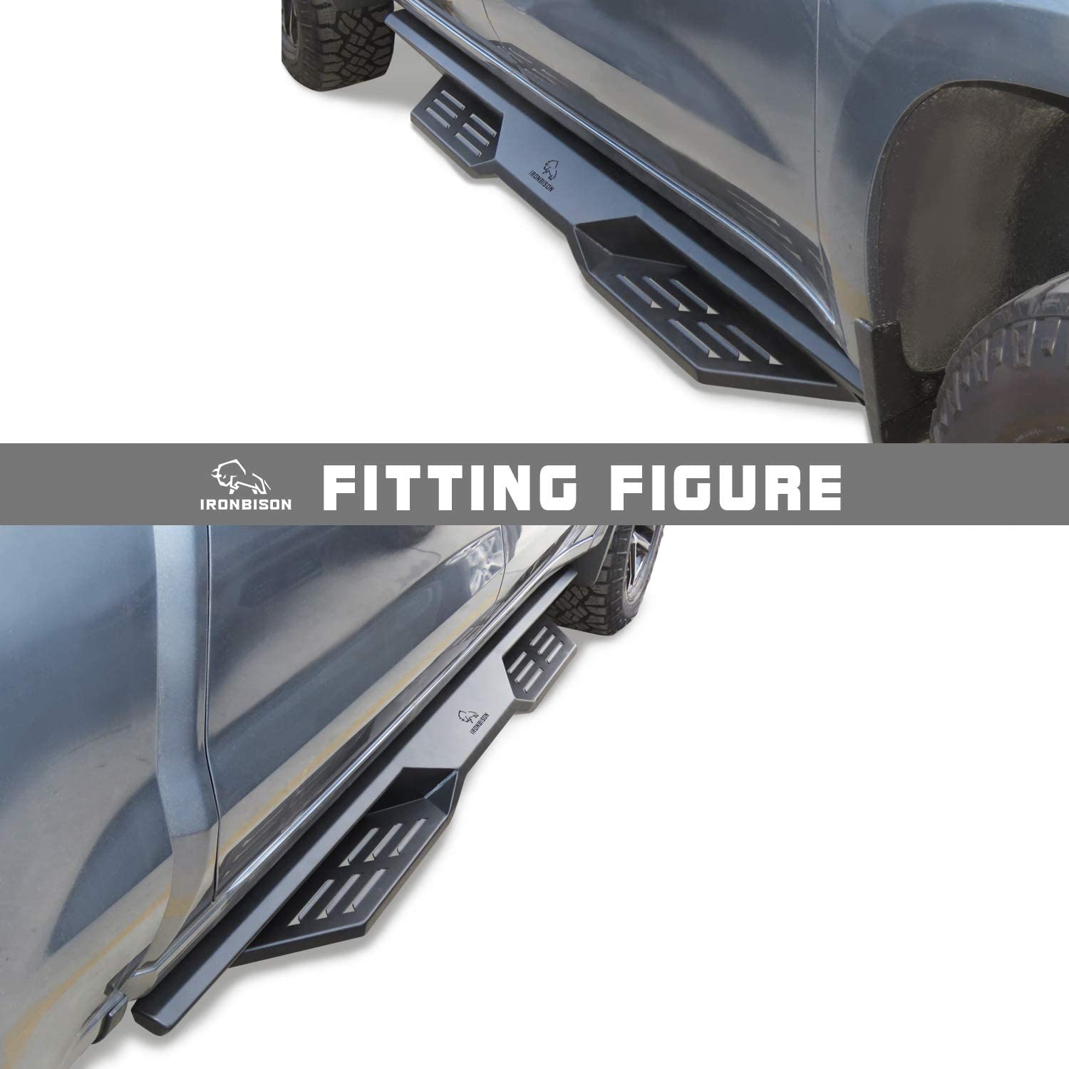 IRONBISON Running Boards Fit 2019-2025 Silverado/Sierra 1500 Crew Cab | 2020-2025 Silverado/Sierra 2500/3500 Crew Cab Pickup Truck Side Step Nerf Bars Fine Texture Black
