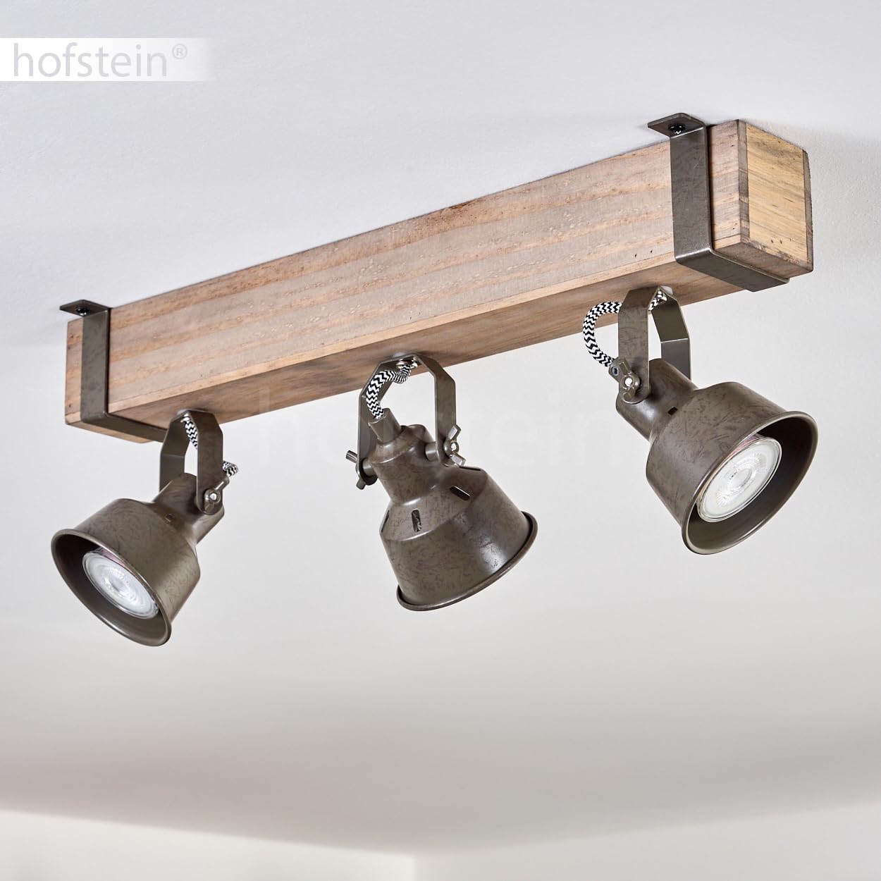 Deckenleuchte Pehefito, moderne Deckenlampe aus Metall/Holz in Grün-Grau/Natur, Deckenleuchte im Industrial Design mit verstellbaren Schirmen, 3-flammig, 3 x GU10 ohne Leuchtmittel
