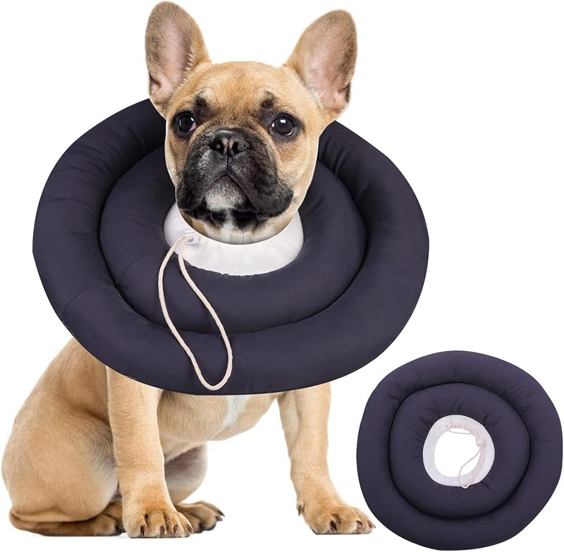 Colar de Recuperação para Cães IDOMIK em Tecido Macio e Resistente à Água, Modelo C48-dog recovery cone 2rings gery L