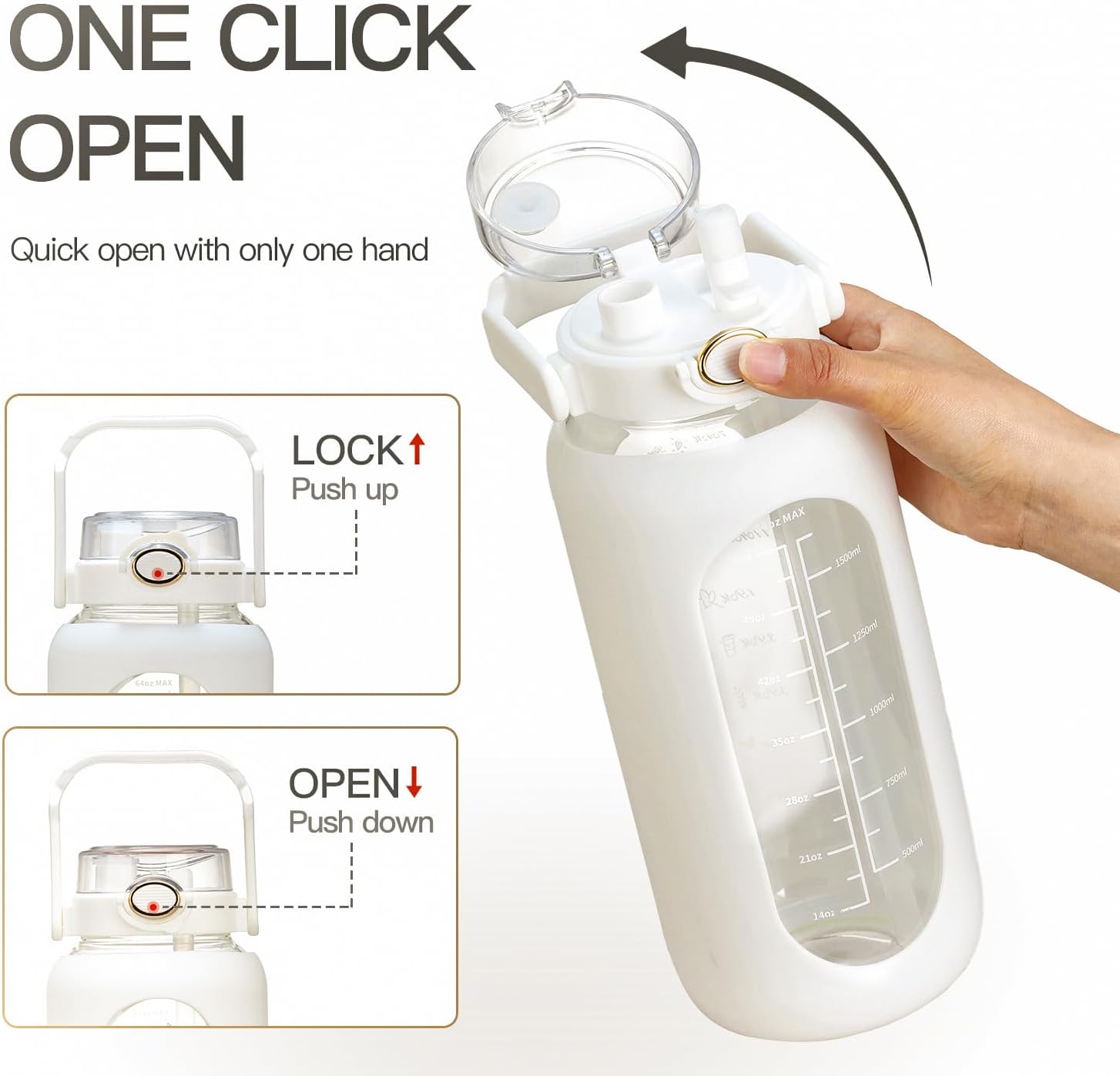 Pernos De Agua De Vidrio De 42 Oz52 Oz64 Oz Con Pajilla, Botella De Agua Motivacional Grande De Medio Galon Con Marcador De Tiempo Botellas De Agua