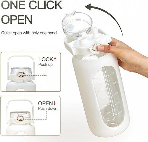 Miniatura 5 de Pernos de agua de vidrio de 42 oz52 oz64 oz con pajilla, botella de agua motivacional grande de medio galón con marcador de tiempo, botellas de agua