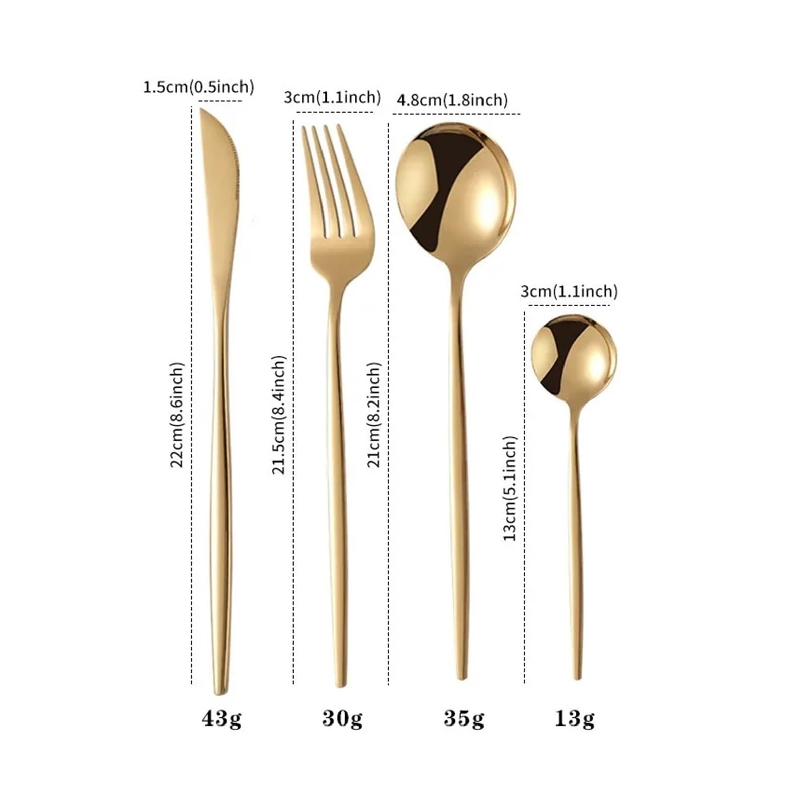 Juego de cubiertos acero inoxidable, tenedores, cucharas, vajilla(Gold)