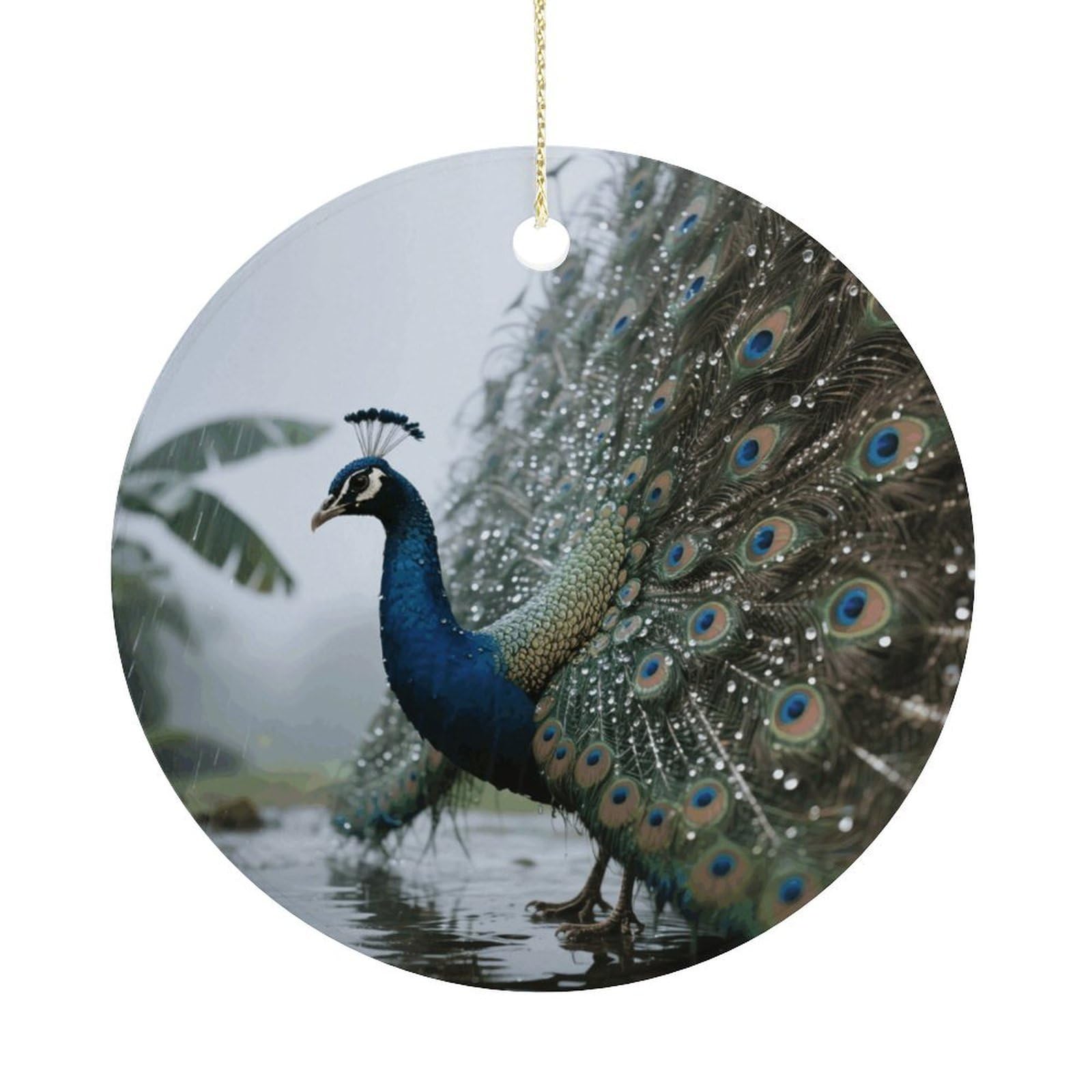 Personalized Christmas Ornaments 2025 Ceramic Hanging Peacock Ornaments with Gold String Double-Sided Vintage Holiday Decorations for Tree Mantel Tabletop Xmas Party Favors