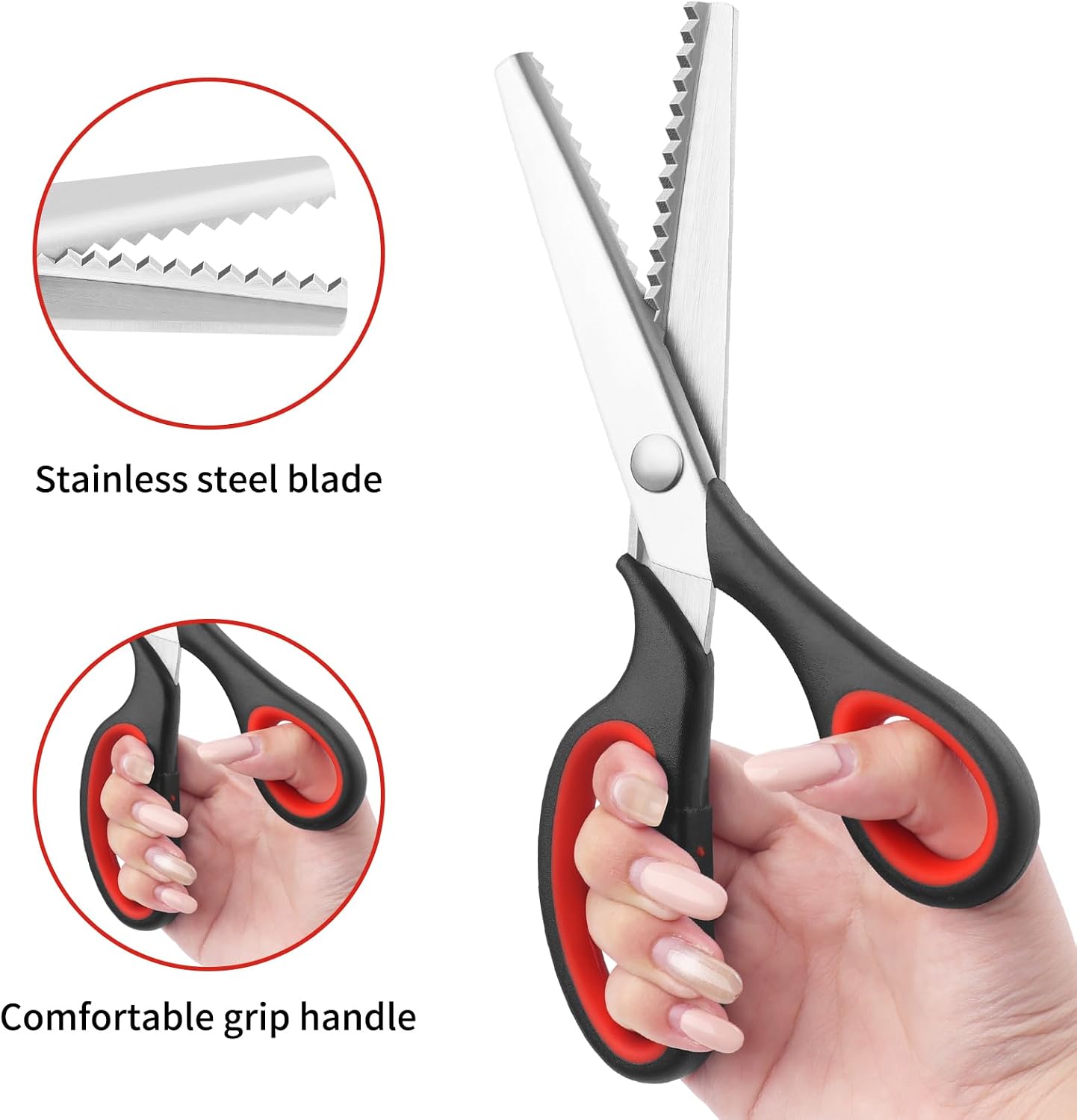 Pinking Shears & Thread Snip Set, 10" Professional Stainless Steel Sewing Scissors with Zigzag Edge for Fabric Cutting & Crafting (Black & Red)