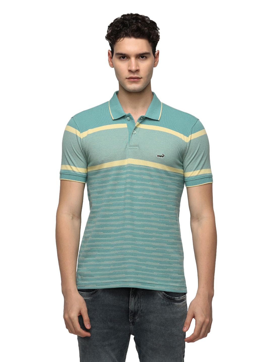 crocodile Men’s Cotton Blend Slim Fit Polo T-Shirt | Half Sleeve | Striped | Casual Wear Green-picture-38