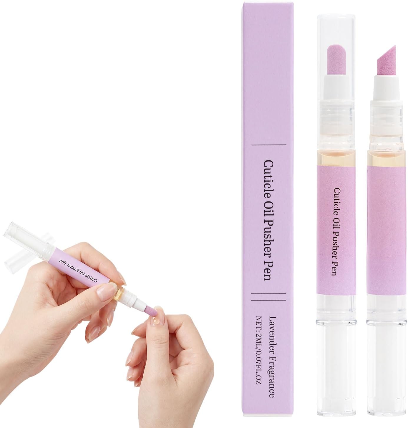2 in 1 Cuticle Oil Pusher Pen with Ceramic Tip, Nail Cuticle Remover Nail Care Pen Tool for Dry Damaged Nails Hangnails Moisturize Polish Brighten (2PCS)