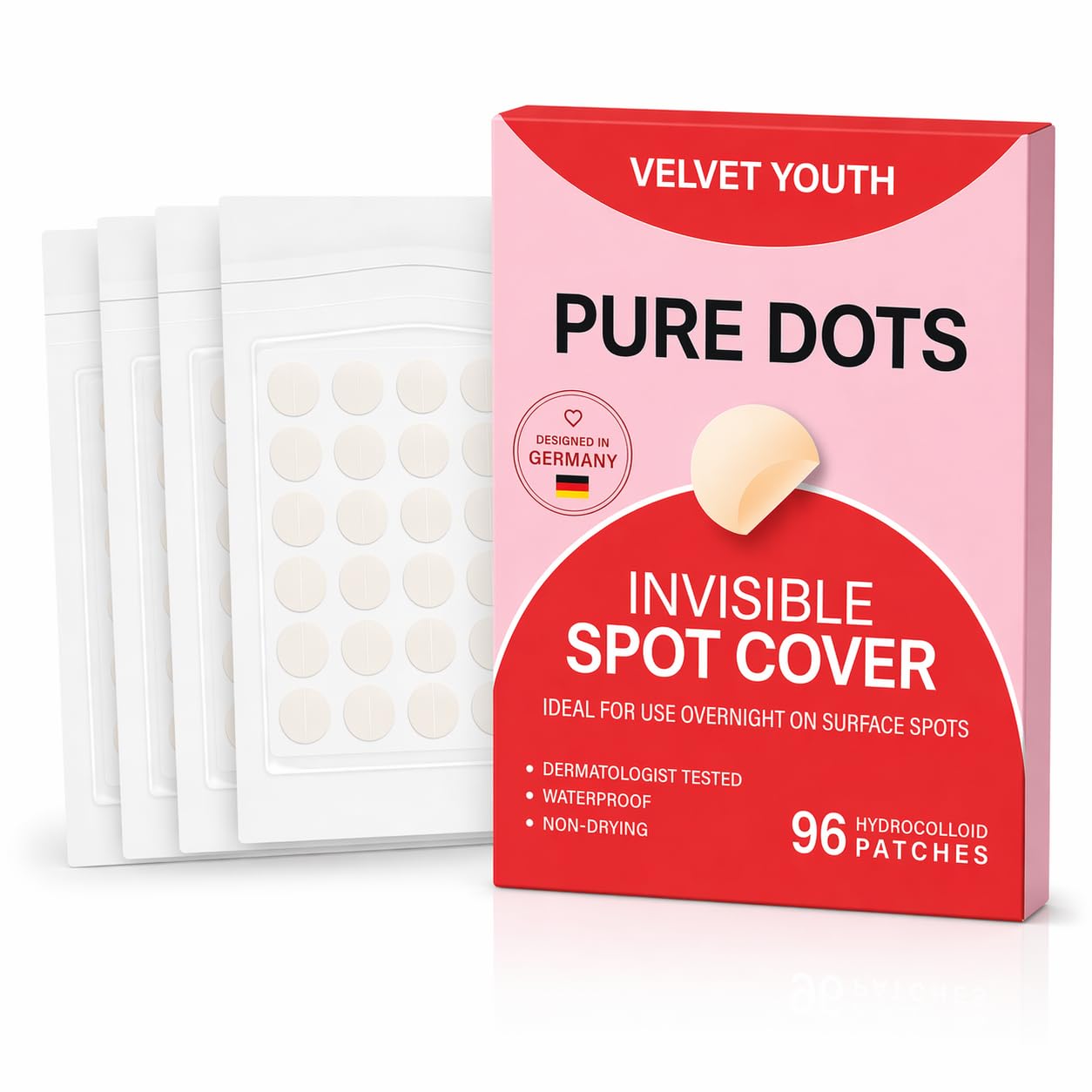 VELVET YOUTH Pickel Patches Unsichtbar – 96 Hydrokolloid Pimple Patches & Pickel Pflaster in 3 Größen – Anti Pickel Akne Patches, Vegan & Tierversuchsfrei - Tag & Nacht