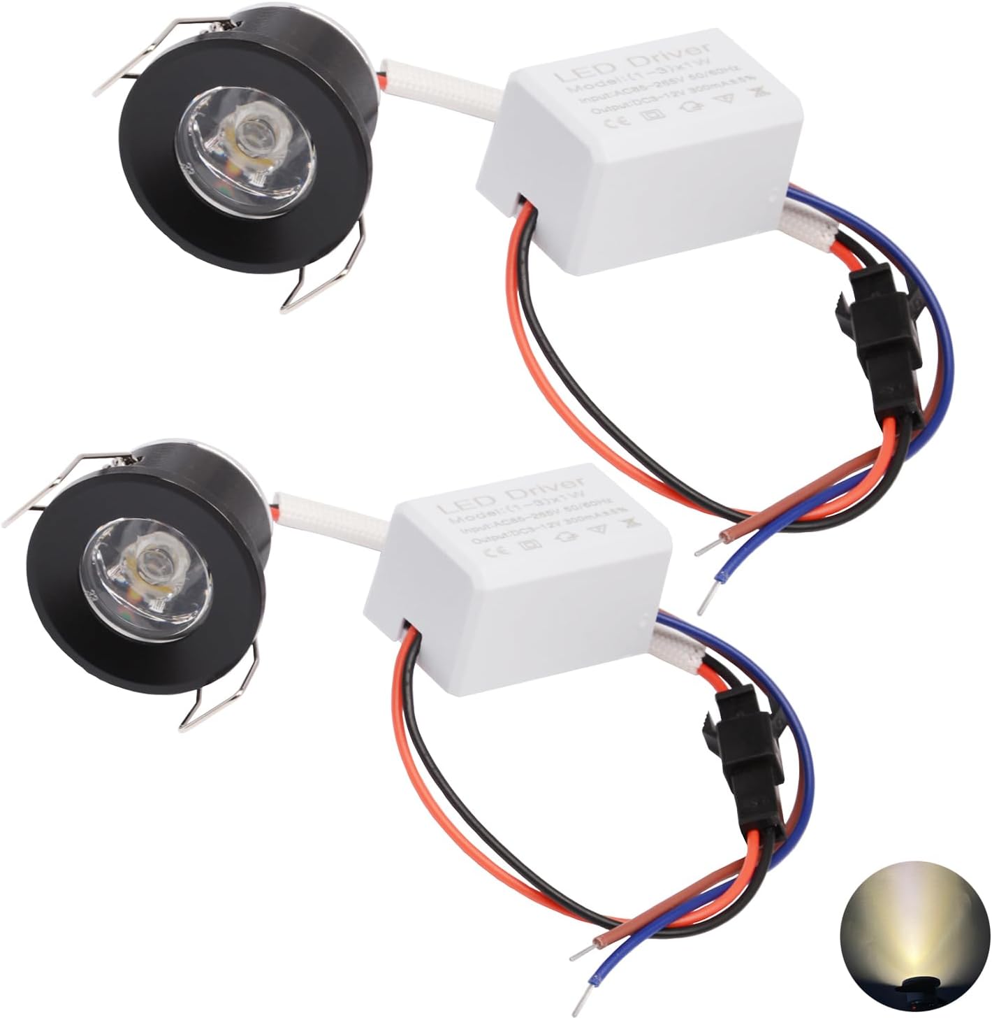 Scpopfer 2Pack 1W Mini Spotlights Indoor 1inch Recessed
