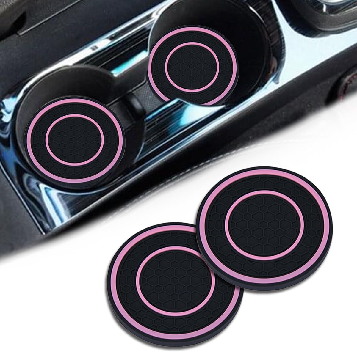 2 Pack 2.75 Inch Car Cup Coasters, Double Loop-Black/Pink