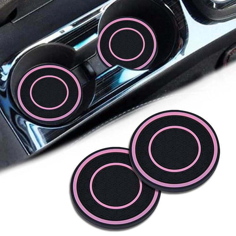 Kit com 2 Porta-Copos para Carro Redondos em Silicone, 7 cm, Double Loop-black/Pink, Couslcd