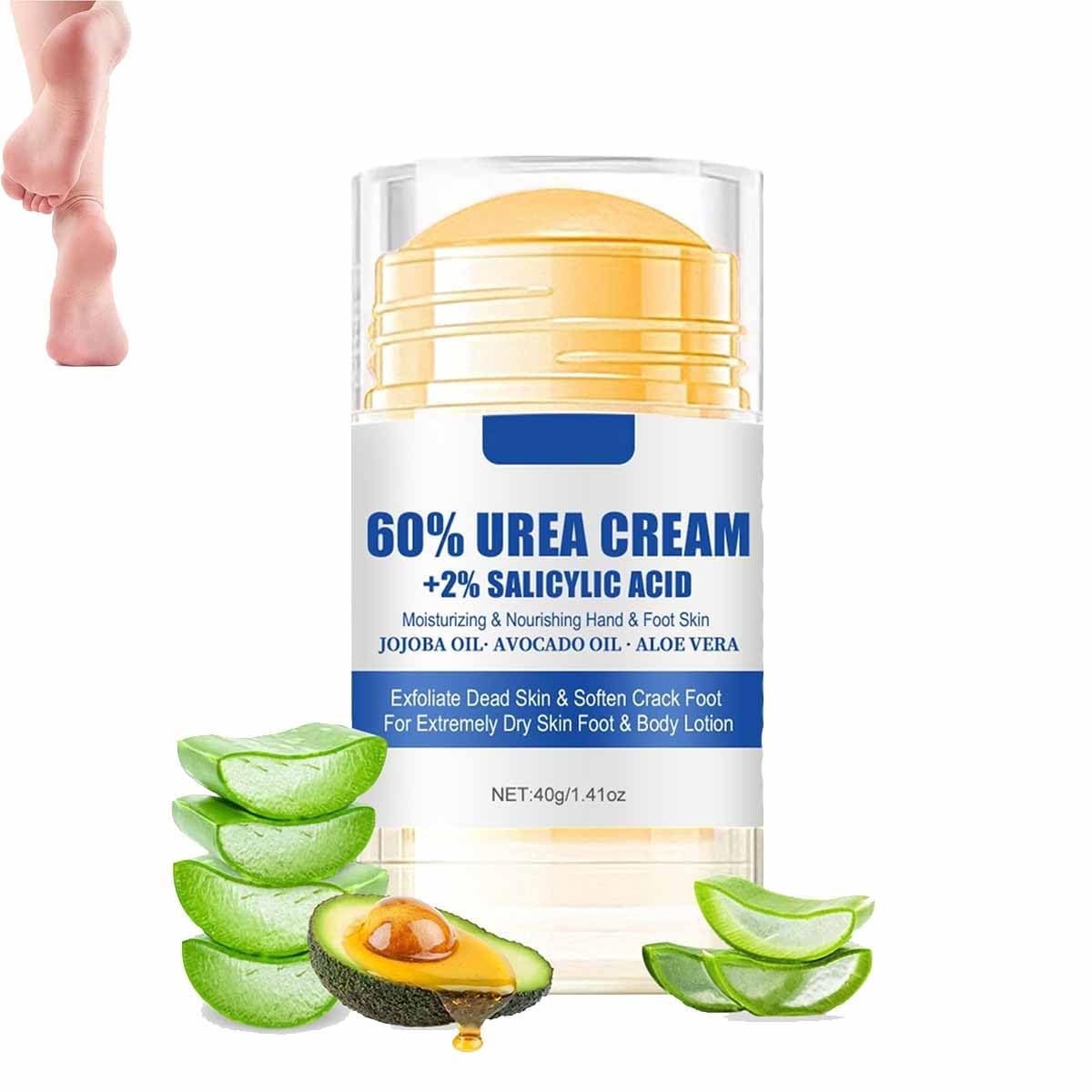 Crema hidratante y antigrietas, crema de urea para pies, 60% de urea más 2% de ácido salicílico, crema reparadora de grietas, crema ácida para pies y talones agrietados secos (1 caja)