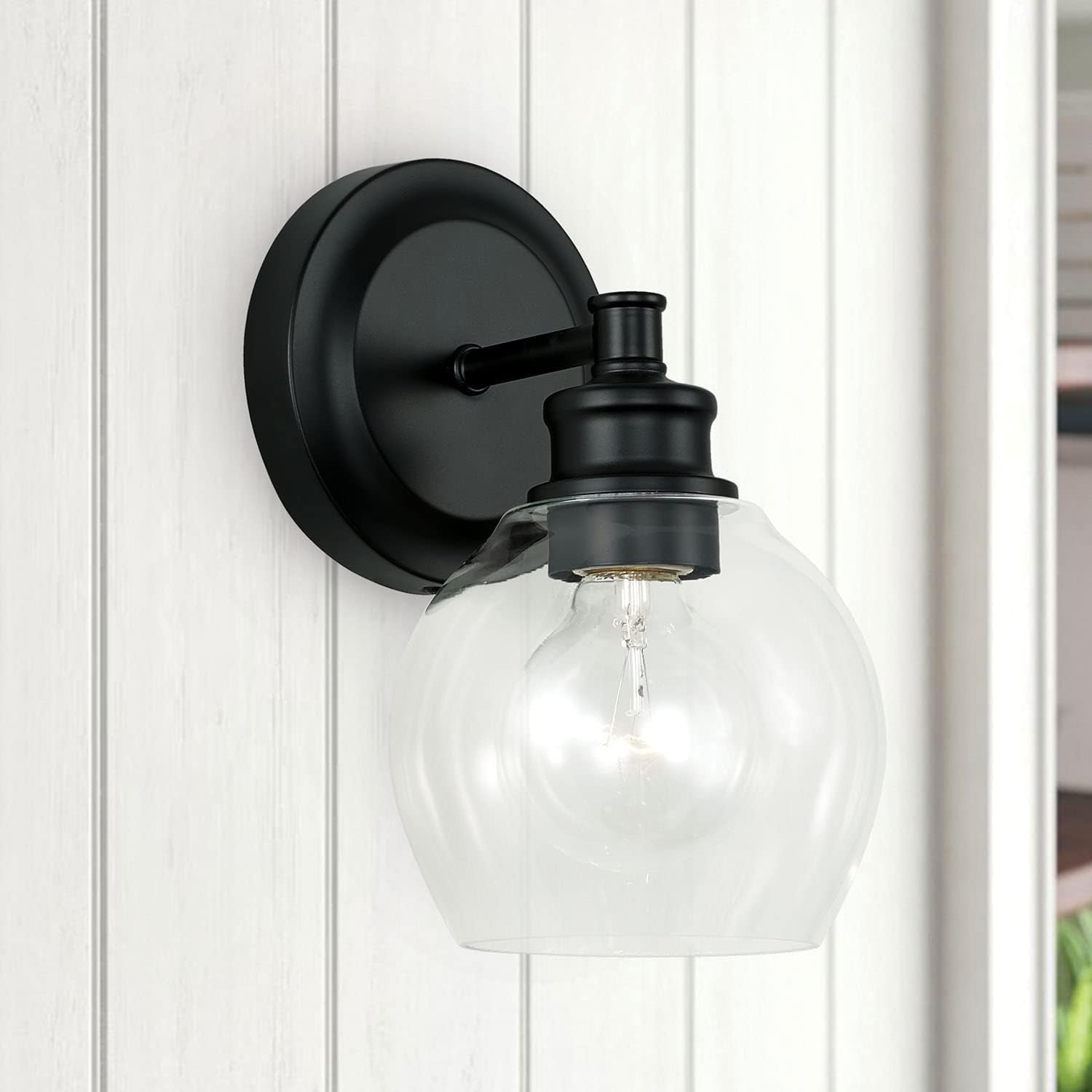 Capital Lighting 621111MB-426 Mid Century Modern Clear Glass Globe Wall Sconce, 1-Light 100 Watt, 10" H x 6" W, Matte Black