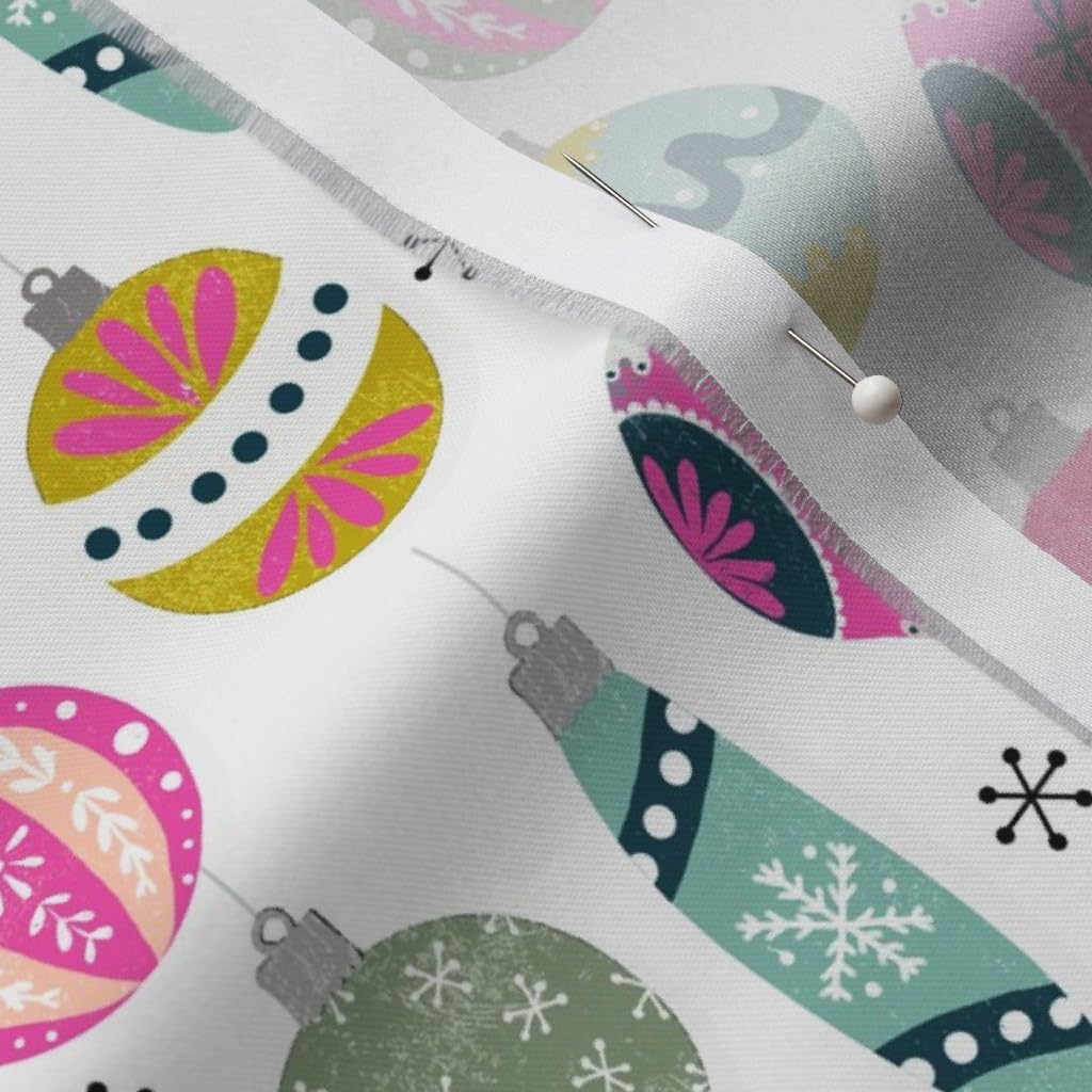 Spoonflower Fabric - Small Vintage Christmas Ornaments Retro Xmas Holiday Ornament Printed on Organic Cotton Sateen Fabric by The Yard - Sewing Quilting Apparel Home Decor
