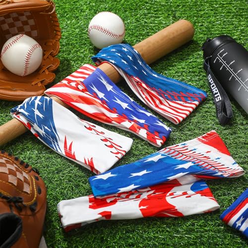 Shyyween 6 Pcs Baseball Headband Elastic Polyester Sweatband for Baseball Basketball Football Golf Headscarf Stuff Women Men Accessory Team Gift(American Flag)