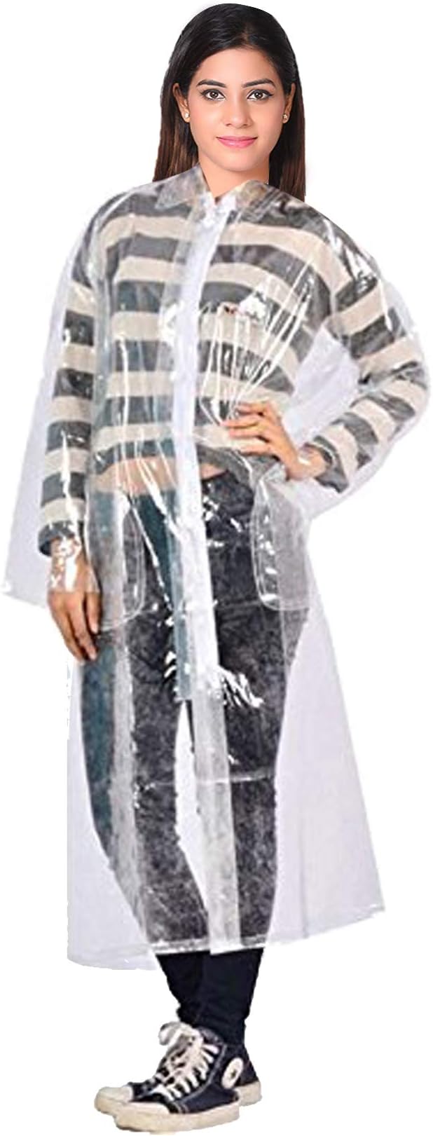 Fashion bee Girl's Solid Rain Coat (Fbe-girls-transp-raincoat-Large_White_Large)