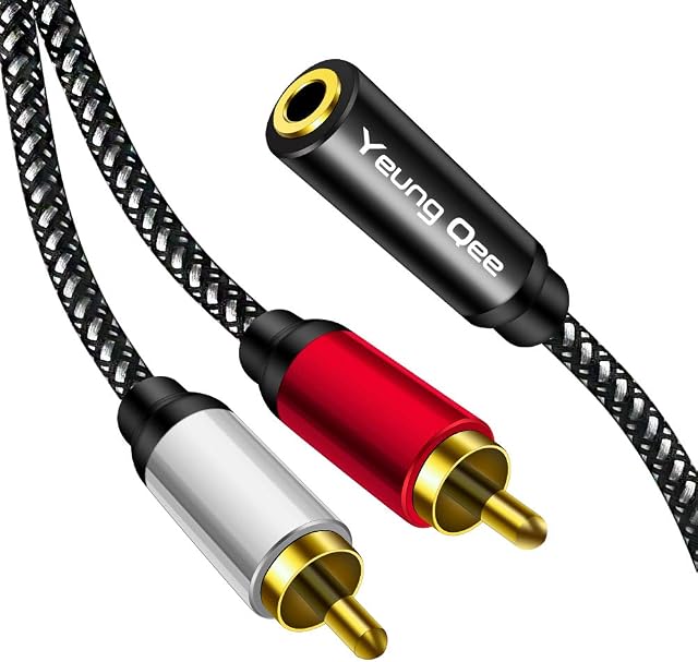Yeung Qee 3.5mm Female to 2RCA Male Stereo Audio Y Adapter Cable Compatible for TV,Smartphones, MP3, Tablets,Speakers,Home Theater (1M)