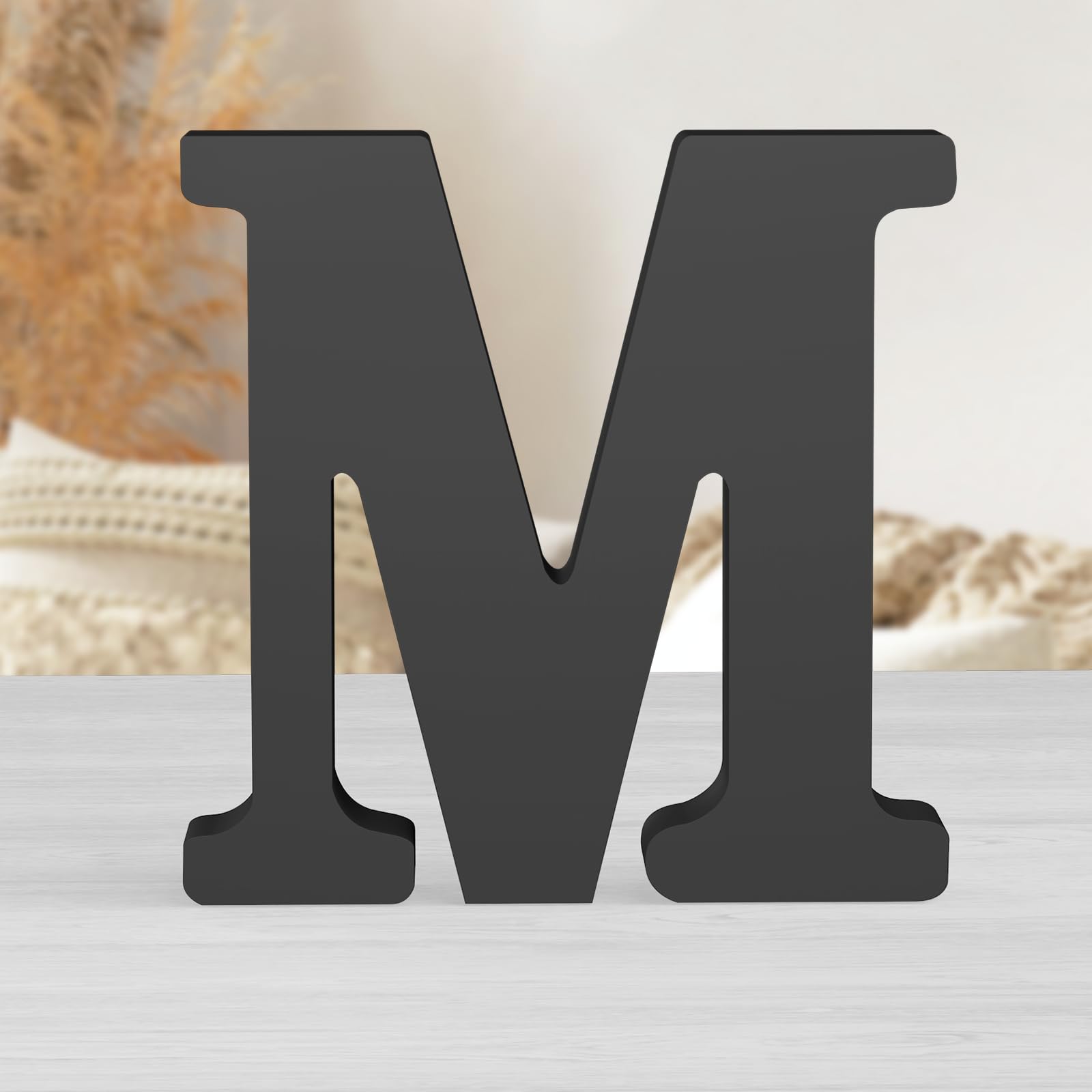 AOCEAN 8 Inch Black Wood Letters Unfinished Wood Letters for Wall Decorative Black Standing Letter Sign Board Decoration for Craft Home Party Decor Projects (M)