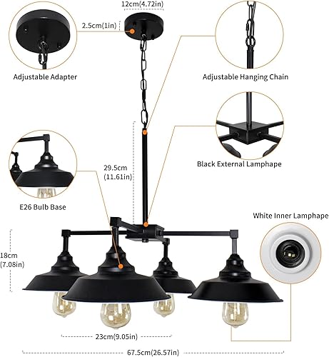 Miniatura 4 de Lámpara colgante de isla de cocina, 4 luces, lámpara moderna de granja, lámpara colgante de techo de metal industrial para comedor, pasillo, mesa de