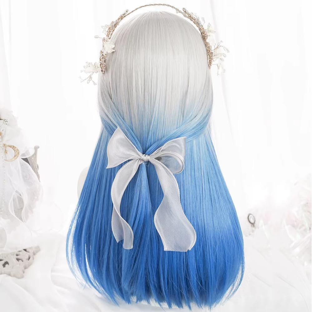 Haarpflege Hitzebeständige Blaue Lange Gerade Damenperücke Mit Pony Für Die Tägliche Cosplay-Party