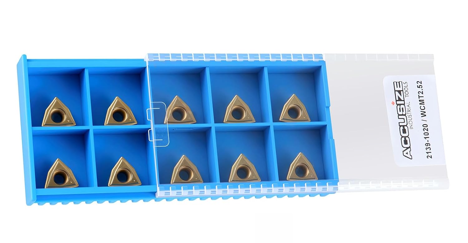 Accusize Industrial Tools WCMT2.52 Inserts, TiN Coated, Carbide, Cutting Steel, 10 Pc Set, 2139-1020x10