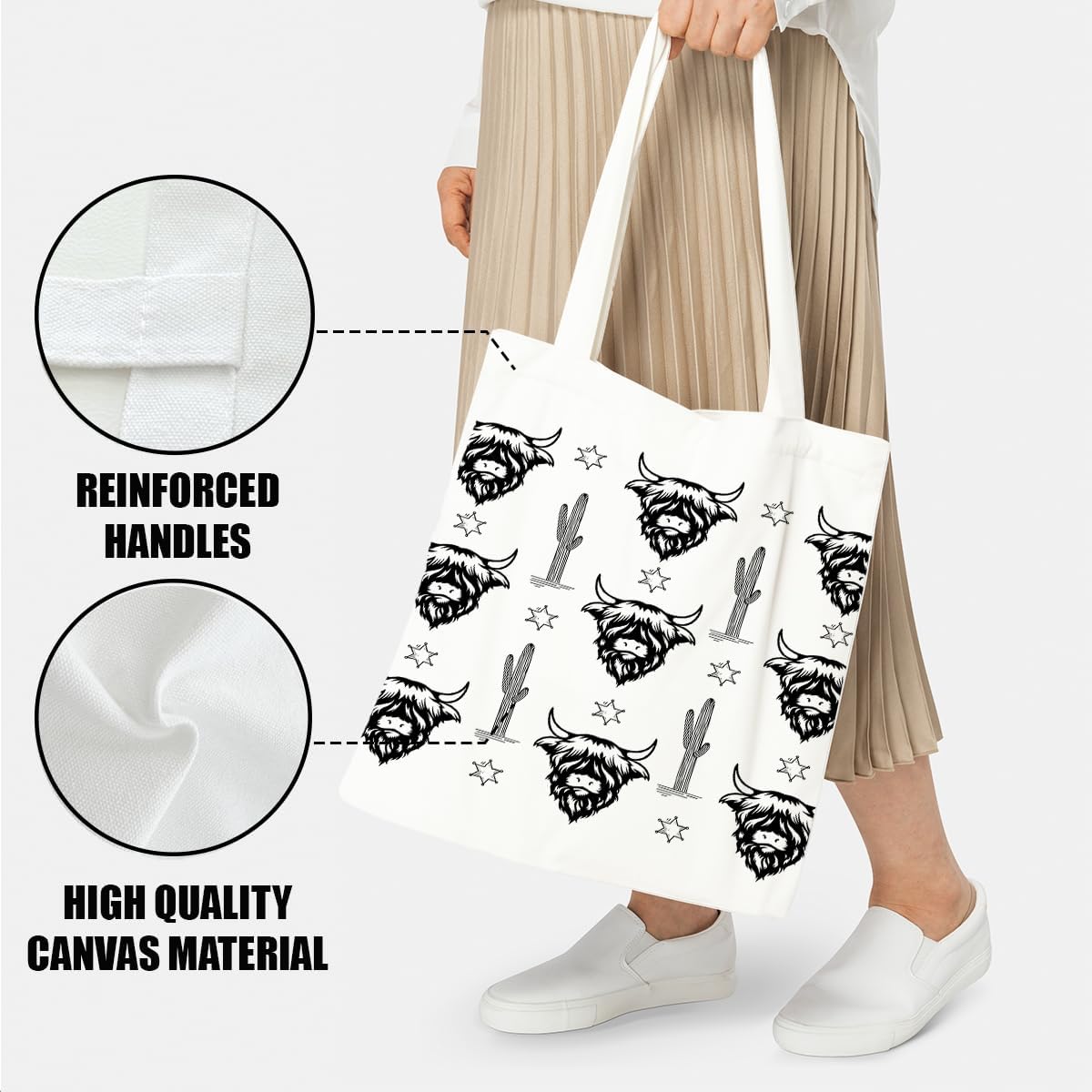 Western Cow Tote Bag Gifts for Women Cowgirl Highland Cow Canvas Tote Bag - Image 5
