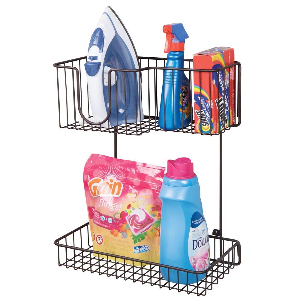 Buy mDesign Wall Mounted Laundry Room Storage Organizer, 2 Levels Large Basket Holds Iron