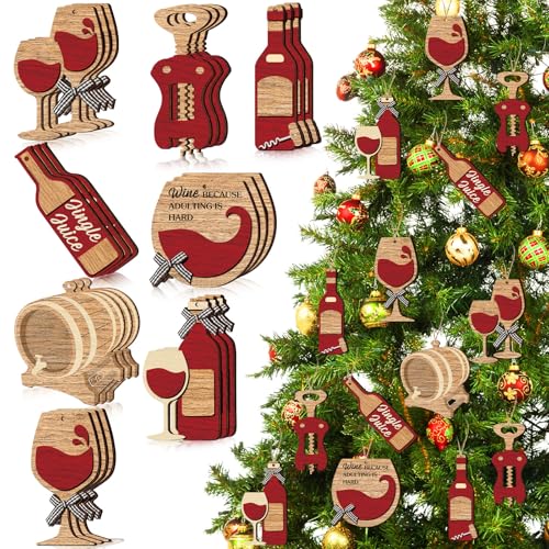 Vercraft 24 Pcs Christmas Wine Ornaments for Tree Wooden Retro Red...