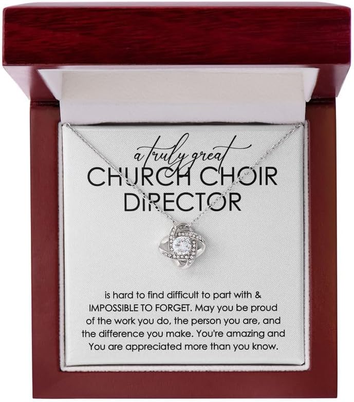 Church Choir Director Necklace Message Card Box Love Knot Mahogany - Is Hard To Find Difficult - Jewelry For Women Appreciation Farewell