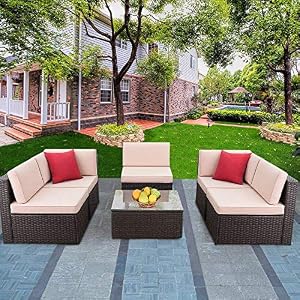 Devoko Patio Furniture Sets 6 Pieces Outdoor Sectional Rattan Sofa Manual Weaving Wicker Patio Conversation Set with…