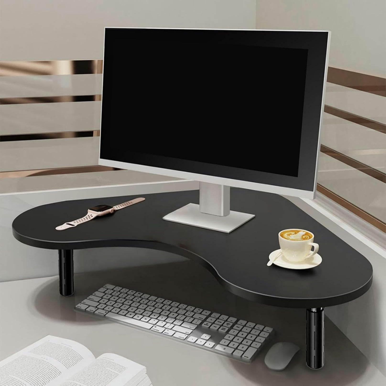 SDGcfgjW corner desks， Triangle Desk Monitor Riser Screen Holder, Easy to Assemble Lifting Shelf for Laptop TV(Black)